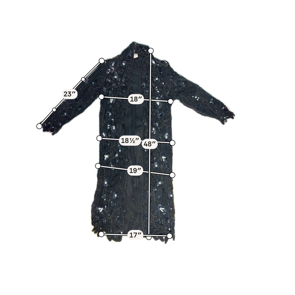 Vintage Black Silk Sequin Long Cardigan - Picture 11 of 11